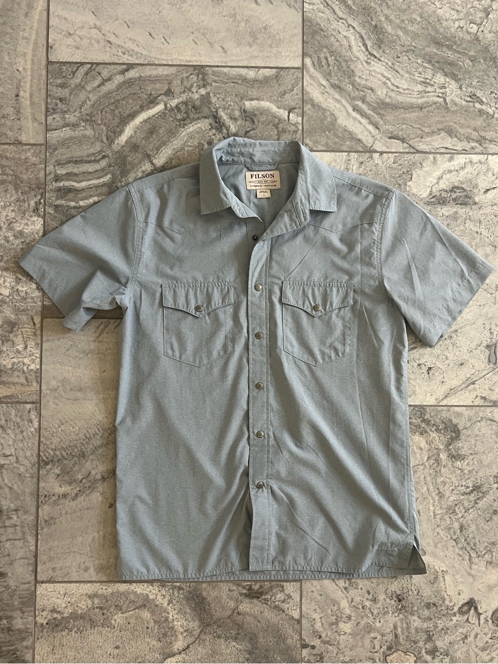 Filson Light Blue Short-Sleeve Button-Down Snap Shirt